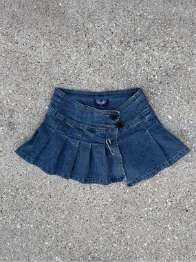 Angels Dark Blue Denim Pleated Mini Skirt